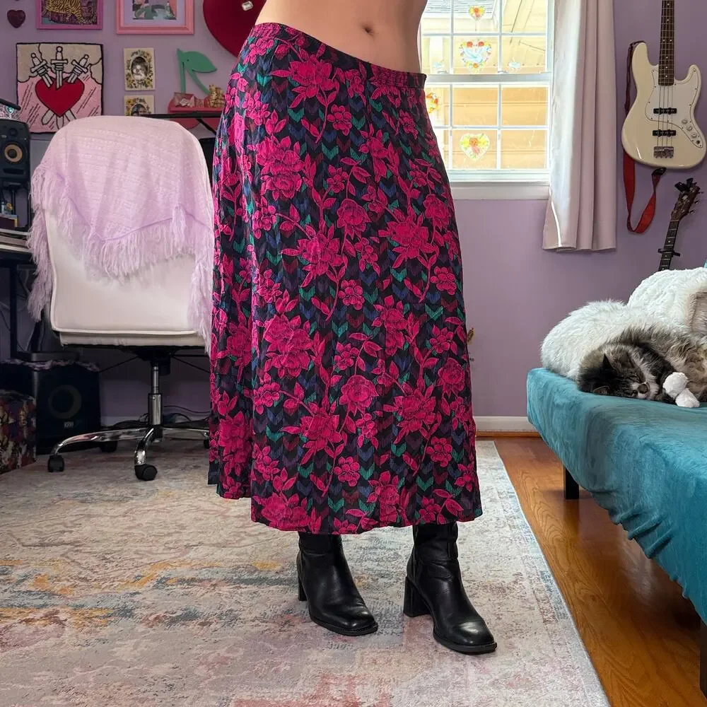 Vintage 80s / 90s retro floral print midi skirt